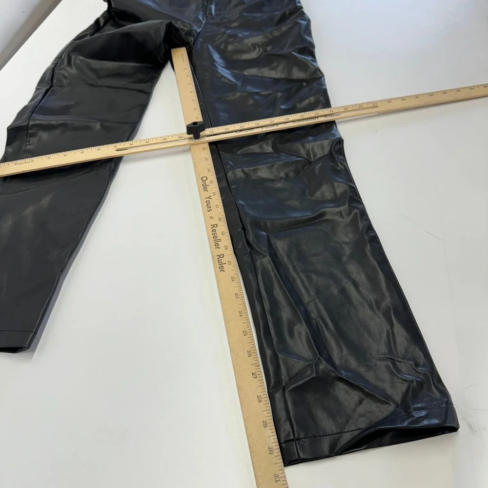 White‎ Fox Pants Womens Medium Black Faux Leather High Waisted Chic - Picture 9 of 9